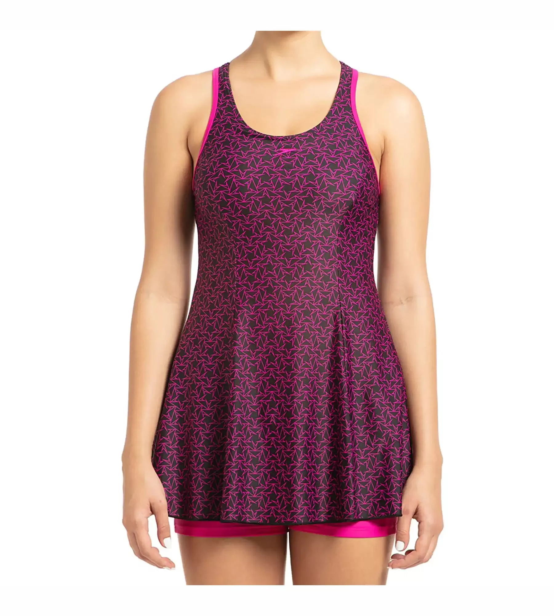 Women's Endurance10 Boomstar Printed Swimdress With Boyleg - Black & Electric Pink