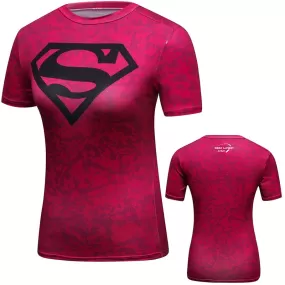 Women's Supergirl Compression 'Black S | Pink Camo' Short Sleeve Rashguard