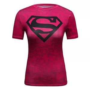 Women's Supergirl Compression 'Black S | Pink Camo' Short Sleeve Rashguard