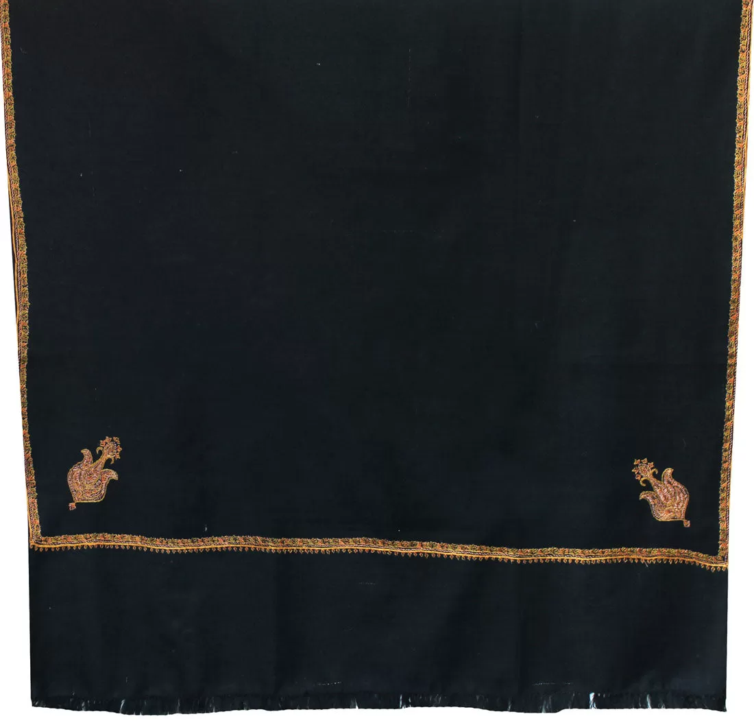 Women's Wool Indian Shawl Hand Embroidered Gift (Black)