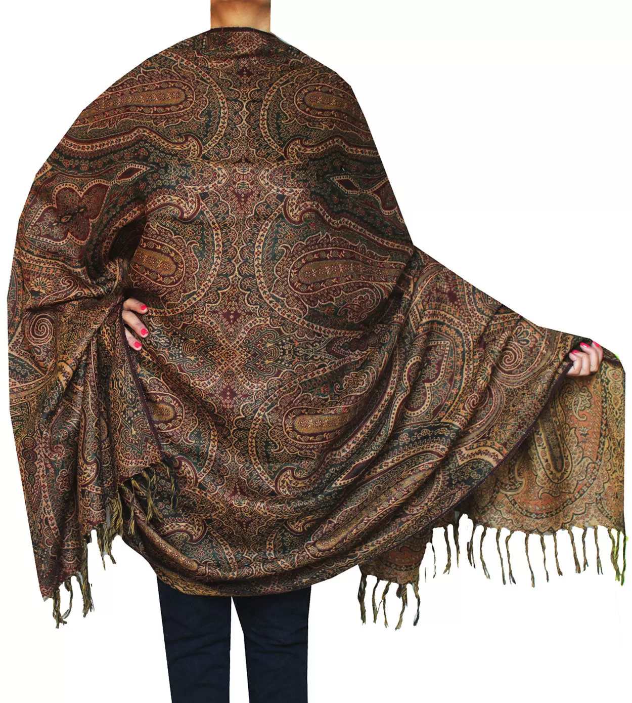 Women's Wool Shawl Scarves Paisley Indian Clothing (82 x 42 inches)